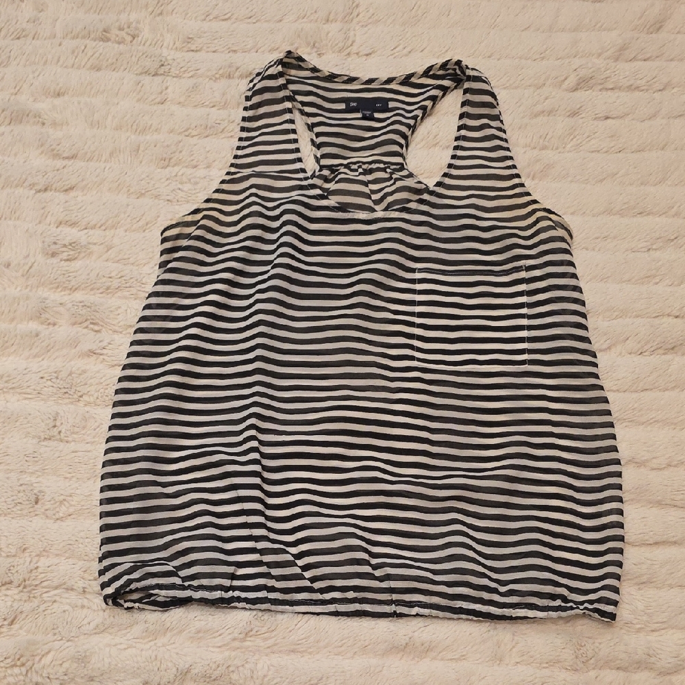 GAP Striped Racerback Tank Top - Black & White